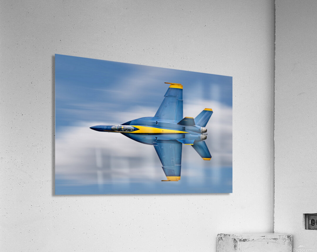 US Navy F-18 Super Hornet of the Blue Angels races across the sky Acrylic Print