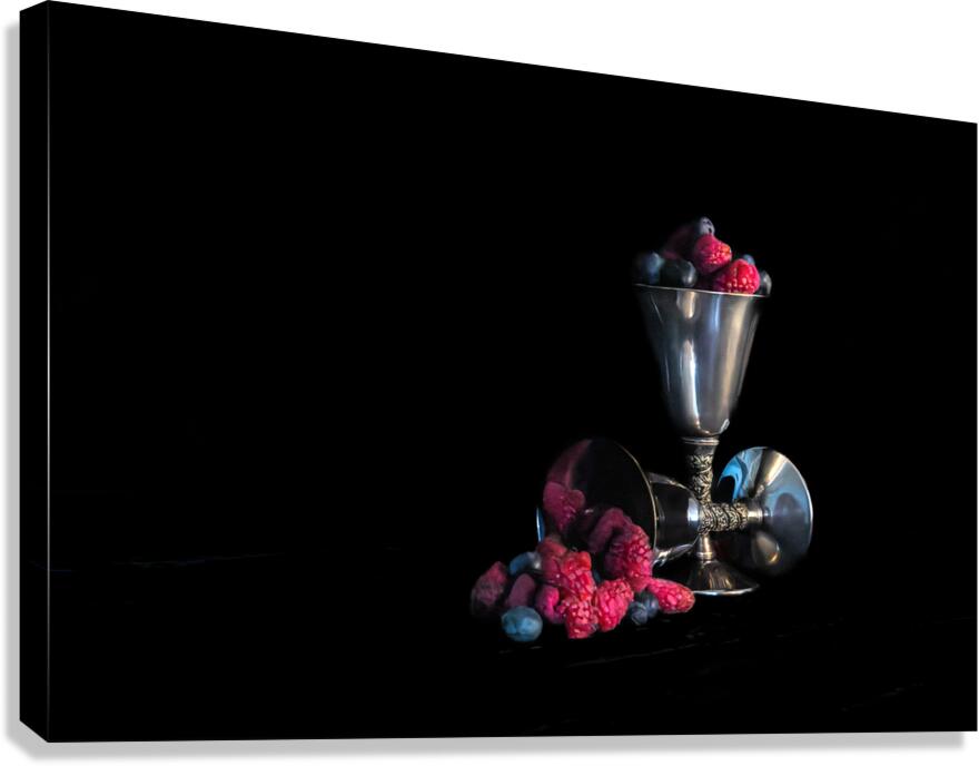 Raspberries and Blueberries in Silver Goblets Canvas Print