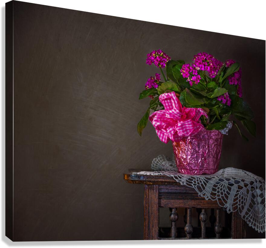 Flowers on an Antique Table Canvas Print