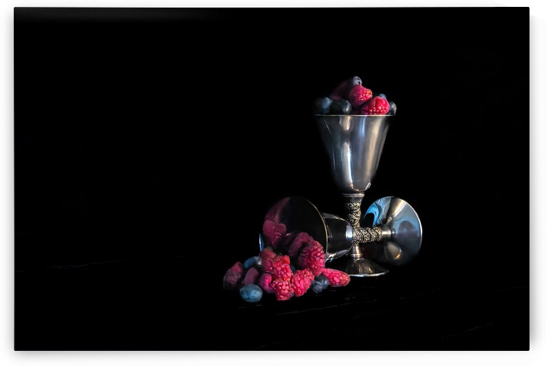 Raspberries and Blueberries in Silver Goblets by Pisarek Photography