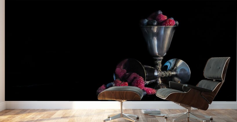 Raspberries and Blueberries in Silver Goblets Wall Murals