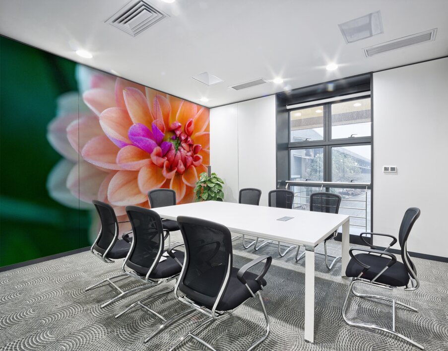 Peach Dahlia with a splash of Purple Wall Printing