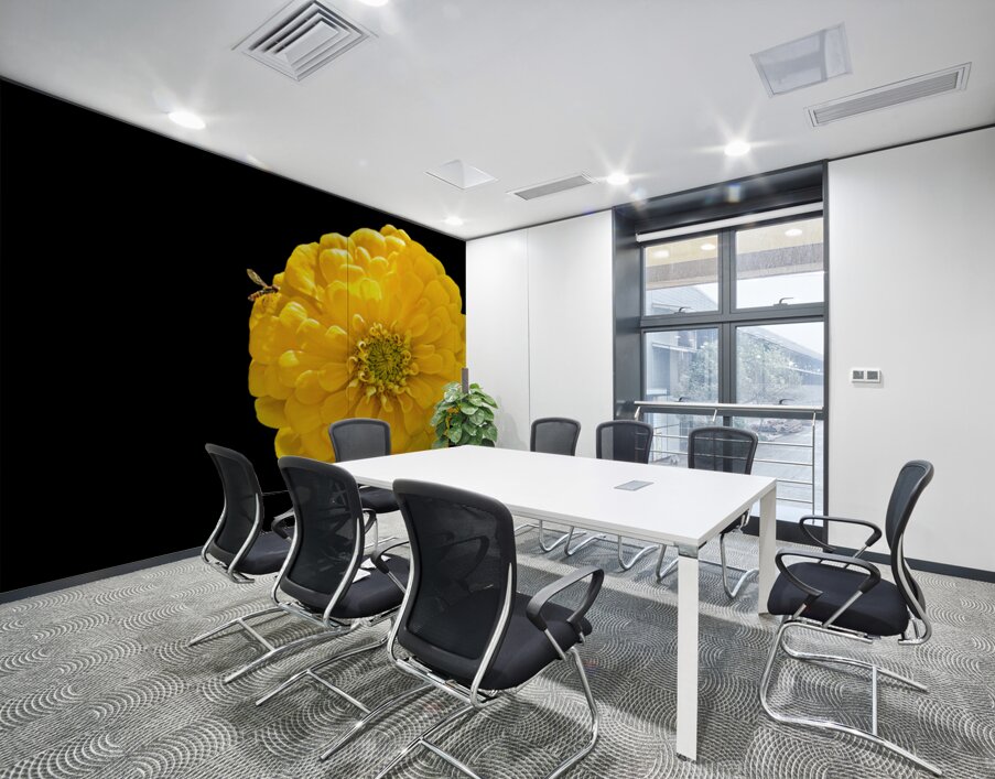 Yellow Zinnia and a Hoverfly Wall Printing