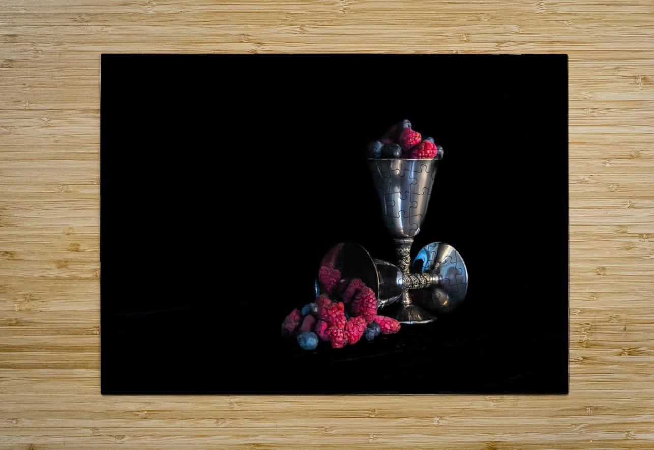 Raspberries and Blueberries in Silver Goblets Pisarek Photography Puzzle printing